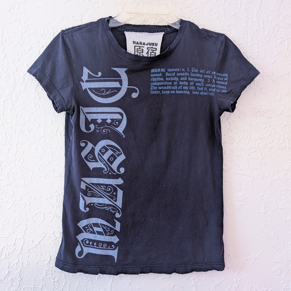 Harajuku Lovers Vintage Y2K Music Graphic T-shirt M RARE Navy Blue